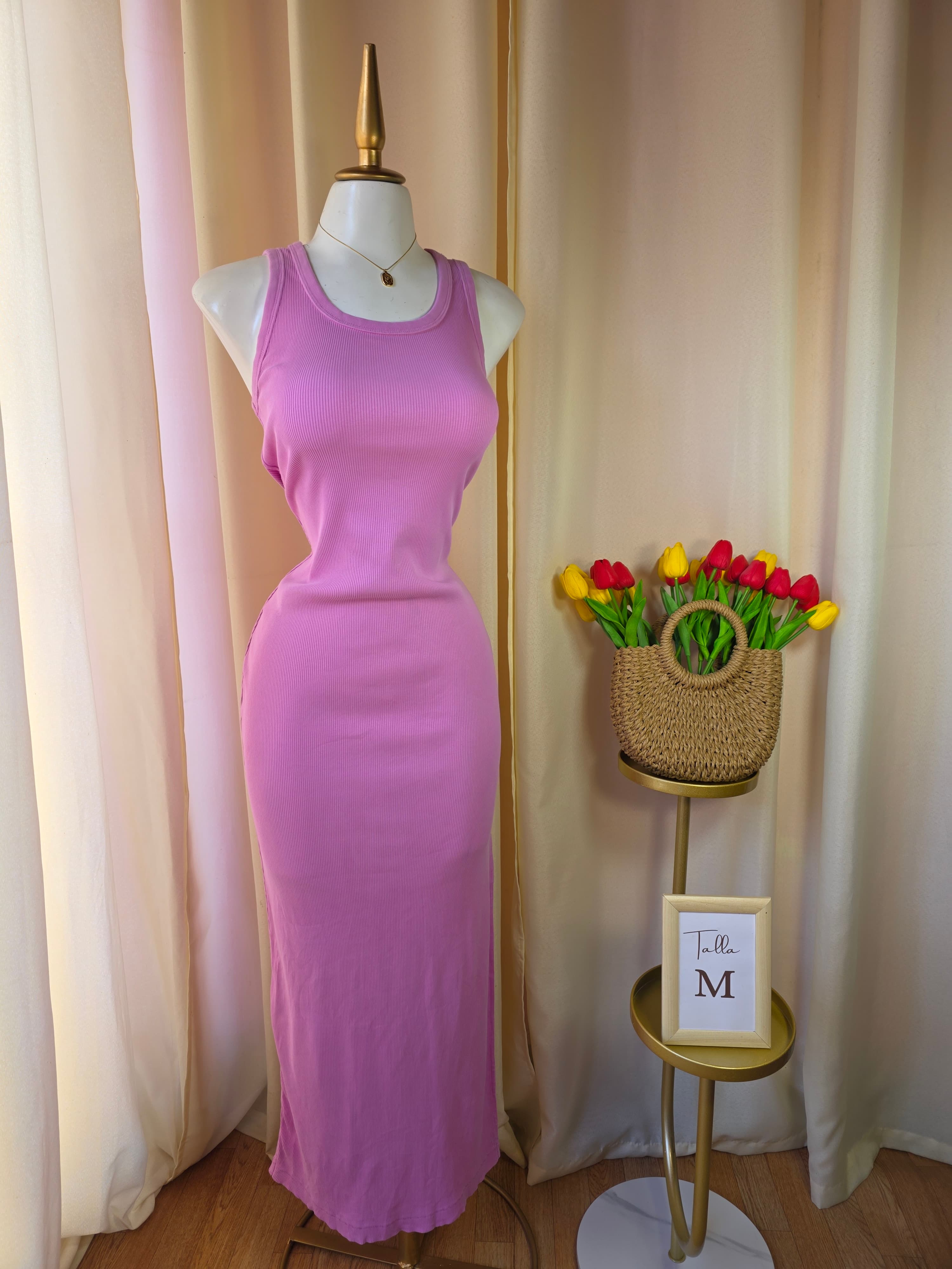 Vestido maxi ajustado de canalé sin mangas