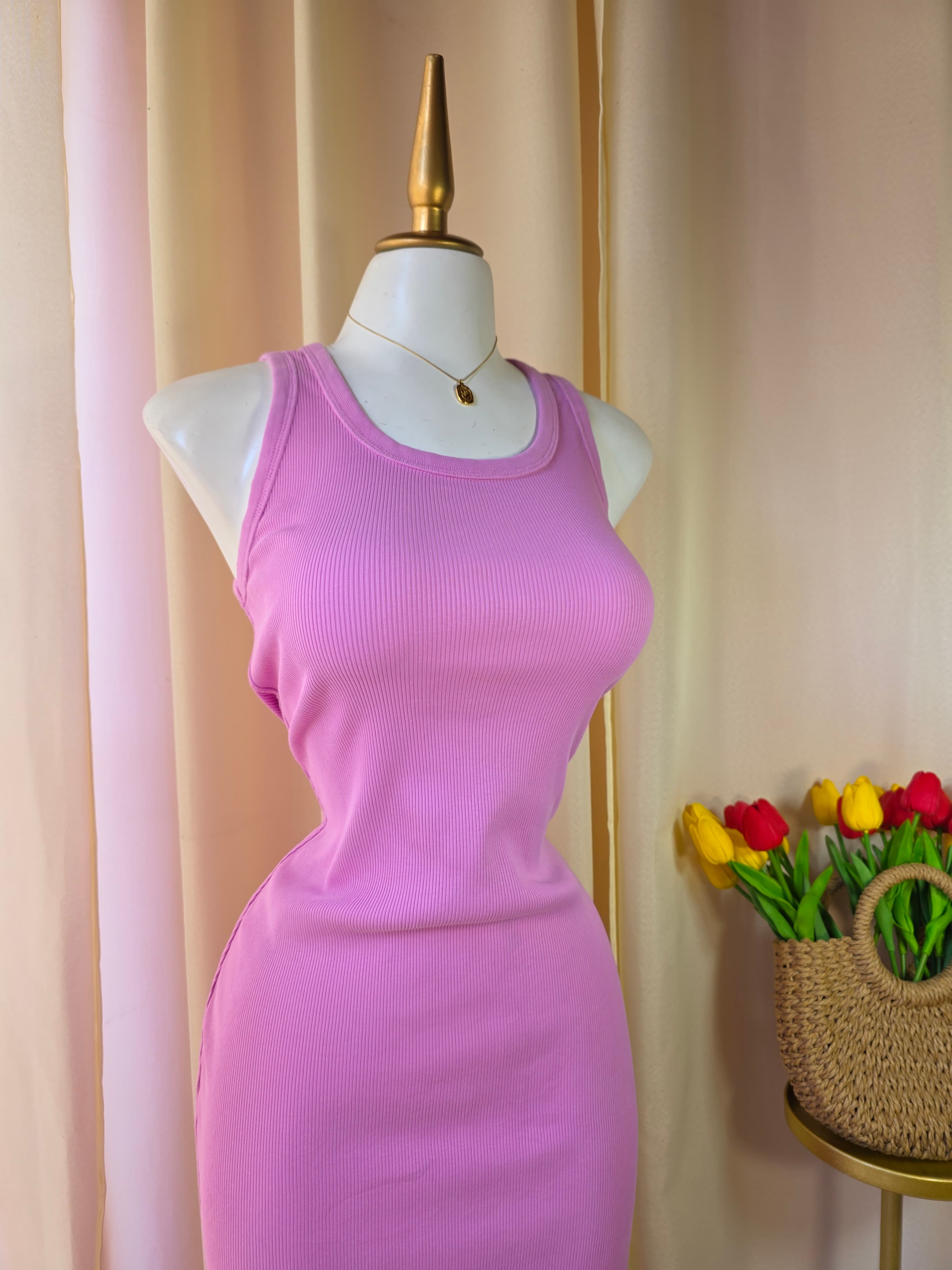 Vestido maxi ajustado de canalé sin mangas